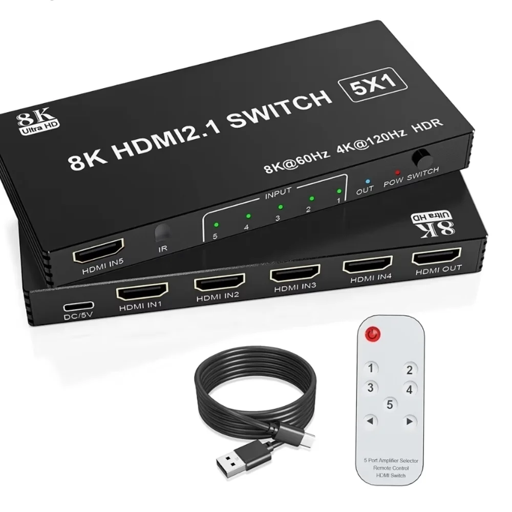 (001)8K HDMI 5x1 2.1 Switch with Remote